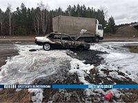 Audi сгорела прямо на автотрассе в Брестской области