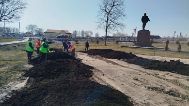 В Микашевичах ﻿работники ЖКХ проводят работы по озеленению 
