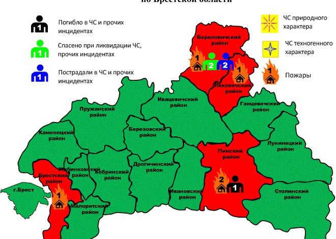 Пять пожаров произошло в Брестской области: два человека спасены, один — погиб