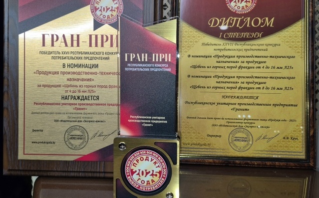 «Гранит» завоевал ГРАН-ПРИ XXVII Республиканского конкурса потребительских предпочтений «Продукт года»
