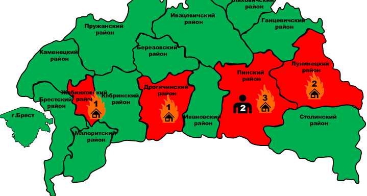 Семь пожаров произошло за сутки в Брестской области. Погибли два человека