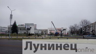 Фотофакт. В Микашевичах приступили к монтажу городской елки