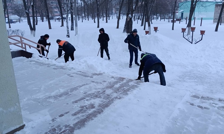 Дружно взялись за расчистку снега работники колледжа в Лунинце 