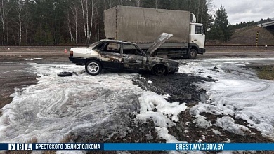 Audi сгорела прямо на автотрассе в Брестской области