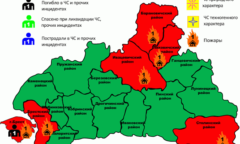 Шесть пожаров произошло в Брестской области