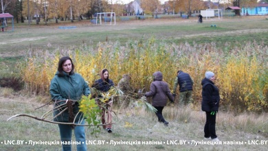 Работники райисполкома занимались благоустройством территории на прудах Бохоново в Лунинце