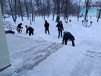 Дружно взялись за расчистку снега работники колледжа в Лунинце 