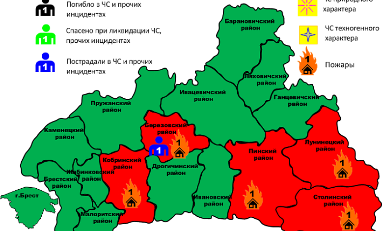 Пять пожаров зарегистрированы в Брестской области